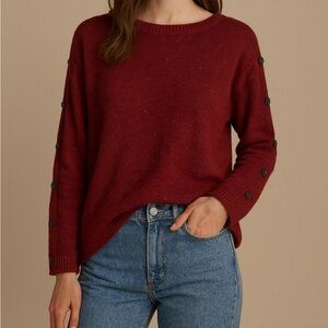 J. Jill Marled Marbled Red Crew Neck Cotton Button Sleeve Cozy Sweater Sz. 2X